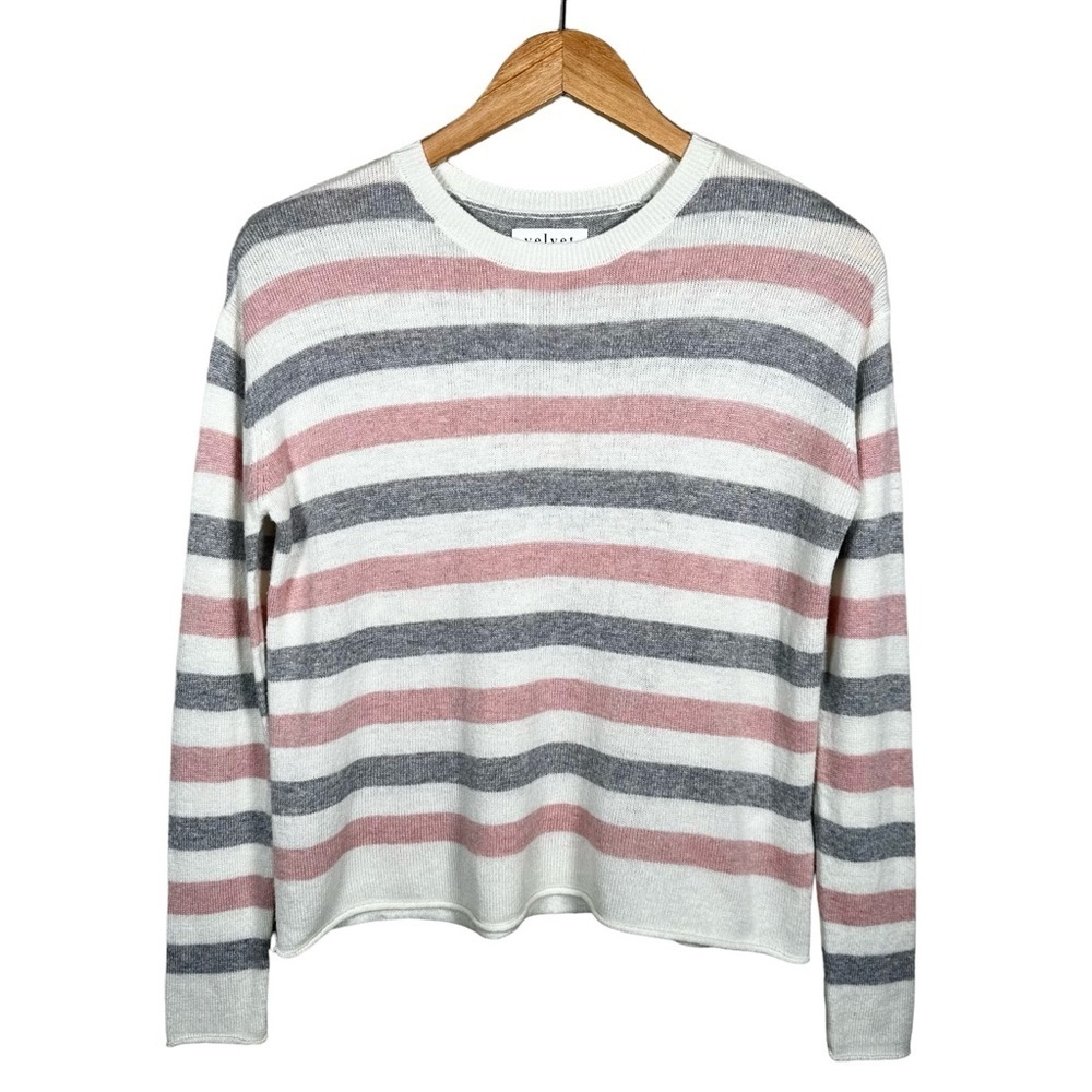 VELVET Cashmere Wool Blend Striped Crewneck Sweater